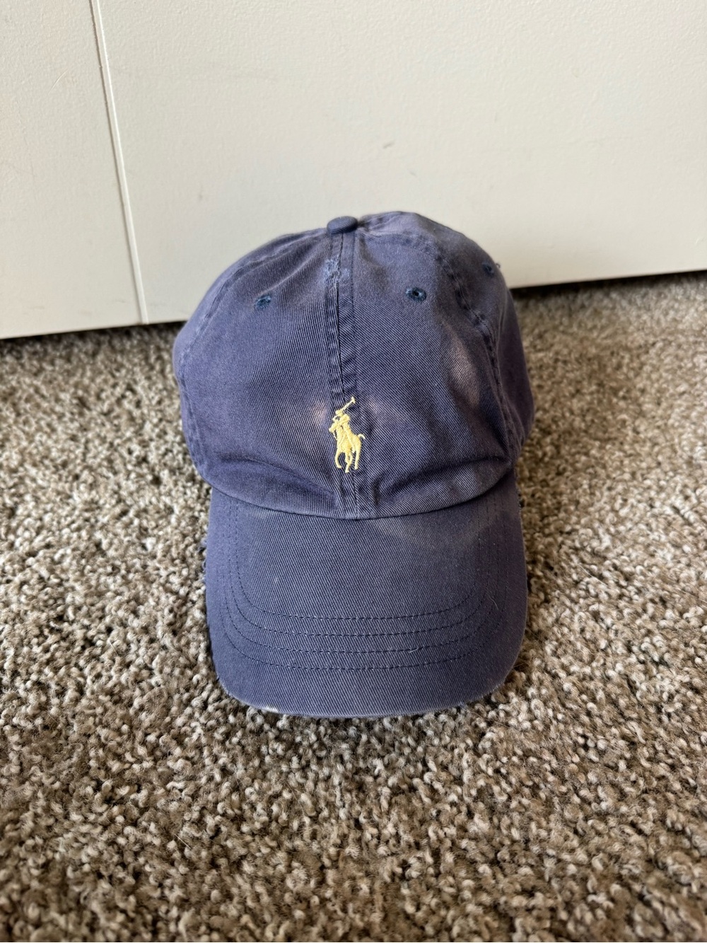 Vintage Polo Ralph Lauren navy blue yellow Strapback Hat Distressed